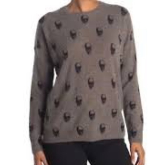360 Skull Cashmere Cara Jack Brown Skull Print Cashmere Sweater Size S - Picture 1 of 13